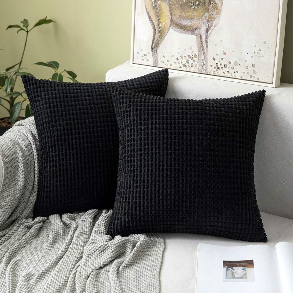 45x45cm Corduroy Cushion Cover Plush Lounge Pillow Case Home Decor Black