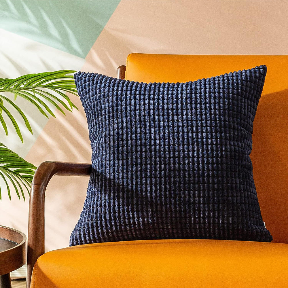 45x45cm Corduroy Cushion Cover Plush Lounge Pillow Case Home Decor Navy Blue