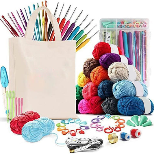 73Pcs Crochet Kit Knitting Starter with 15 Yarn Ball 21 Crochet Hooks Tote Bag