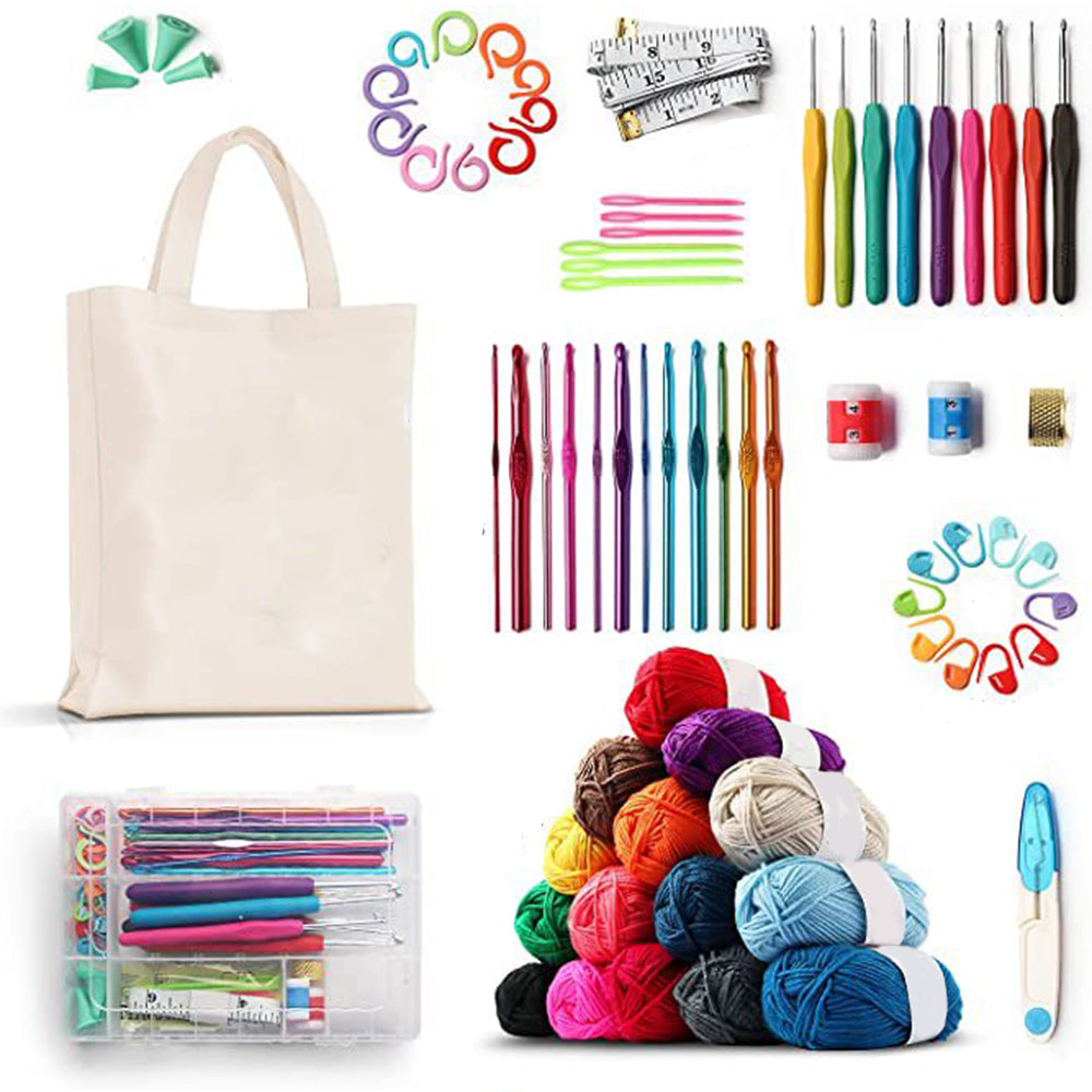 73Pcs Crochet Kit Knitting Starter with 15 Yarn Ball 21 Crochet Hooks Tote Bag