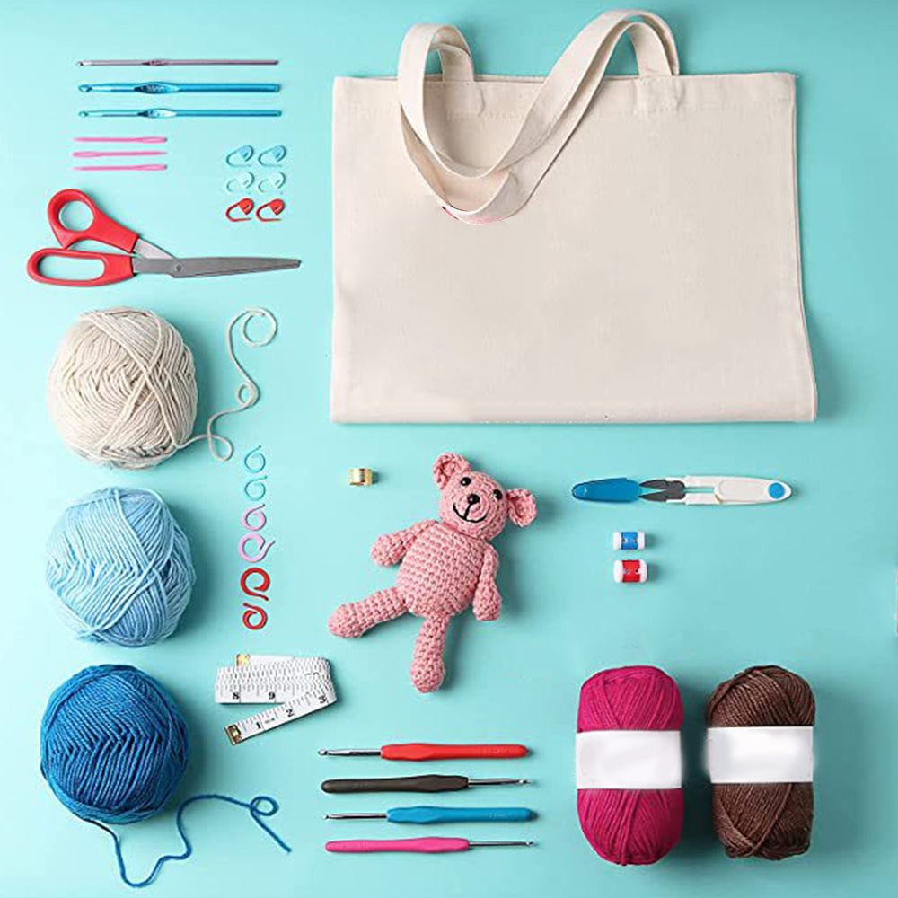 73Pcs Crochet Kit Knitting Starter with 15 Yarn Ball 21 Crochet Hooks Tote Bag