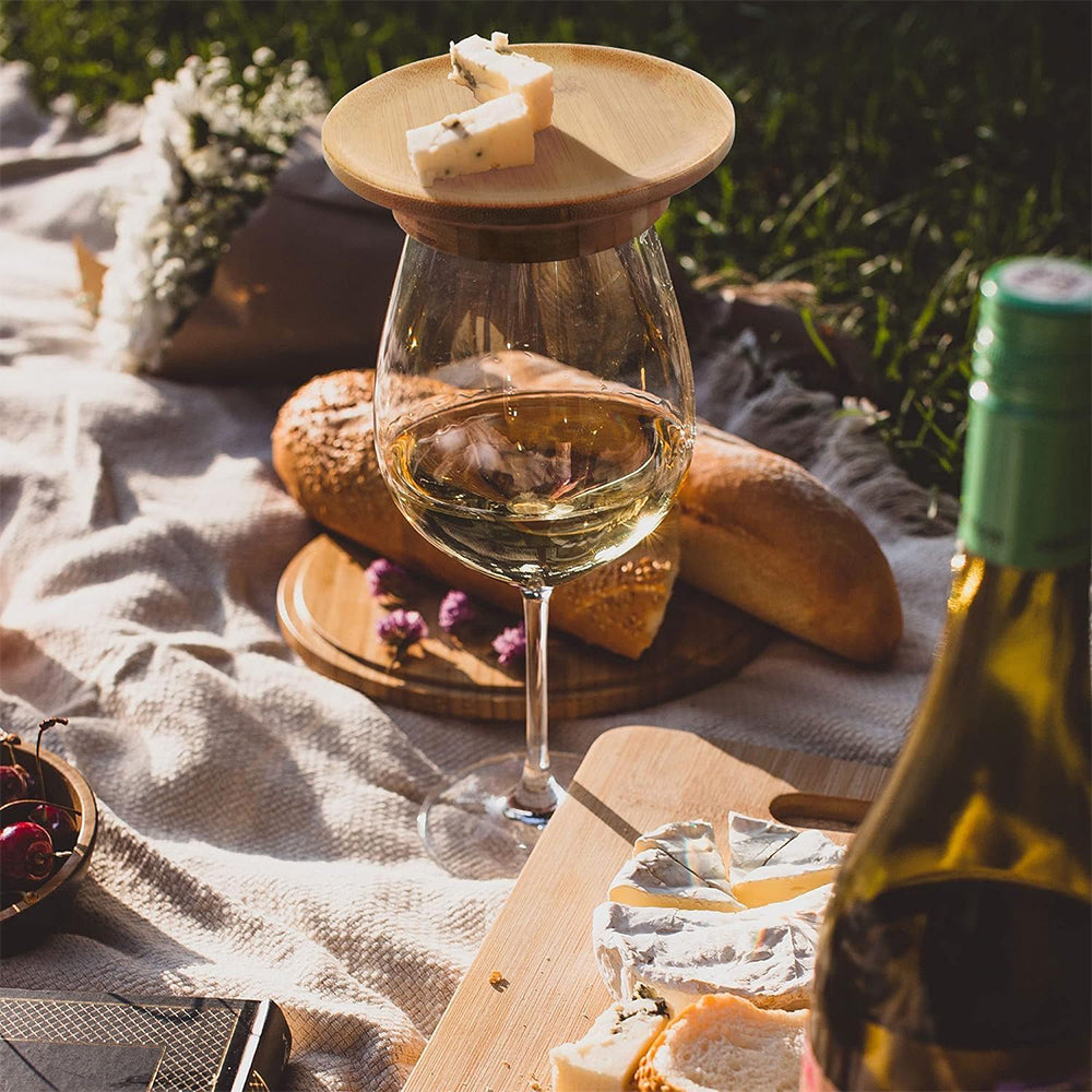 2Pcs Wine Glass Charcuterie Topper Bamboo Wine Glass Topper Coasters Food Tray