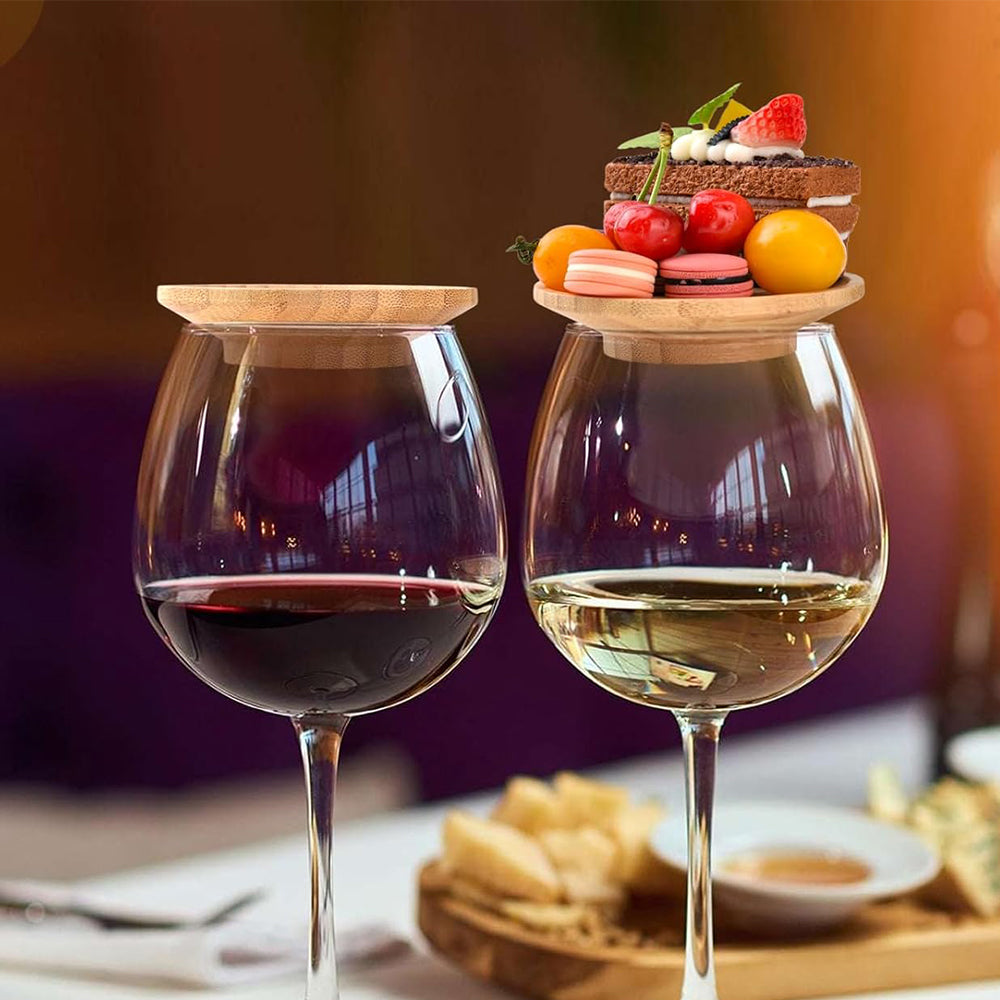 2Pcs Wine Glass Charcuterie Topper Bamboo Wine Glass Topper Coasters Food Tray
