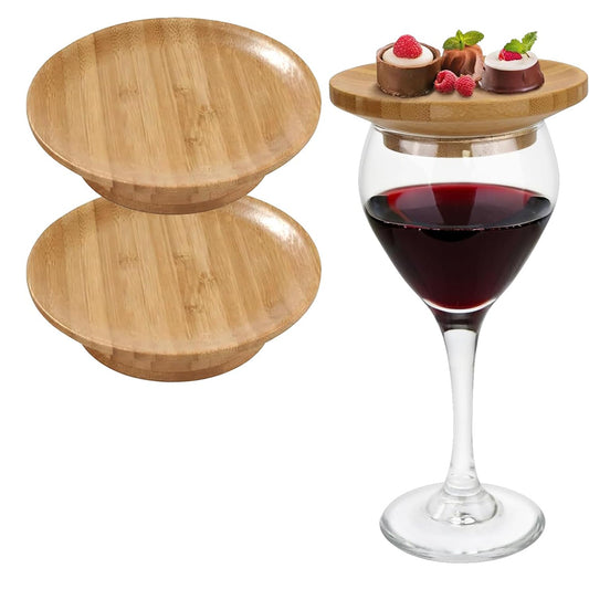 2Pcs Wine Glass Charcuterie Topper Bamboo Wine Glass Topper Coasters Food Tray