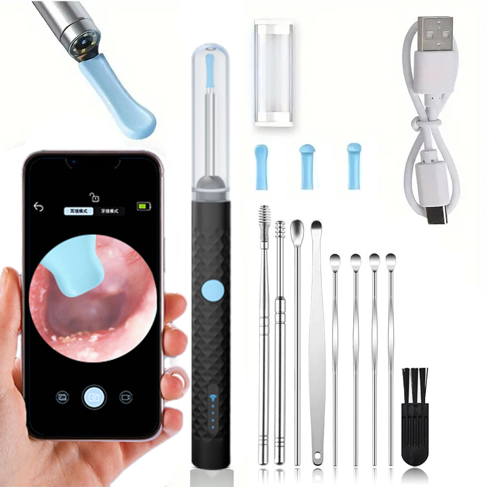 Visual Ear Wax Removal Kit Wireless Ear Camera Otoscope Tool with Lights Black