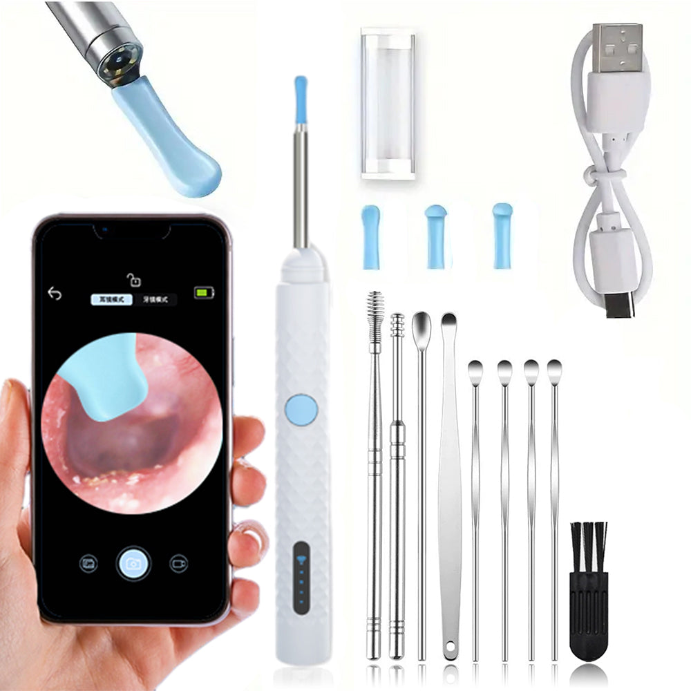 Visual Ear Wax Removal Kit Wireless Ear Camera Otoscope Tool with Lights White