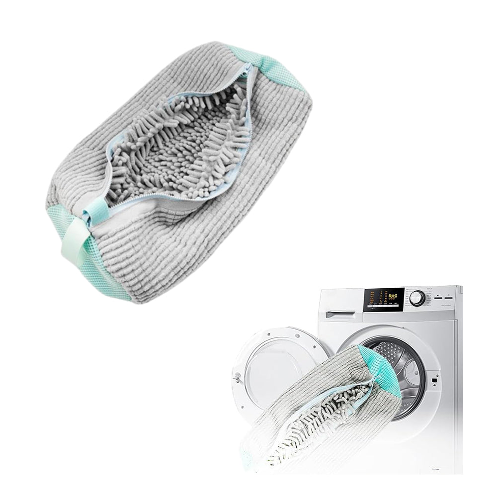 Reusable Mesh Laundry Bag with Zipper Chenille Shoe Wash Cleaning Bag Grey