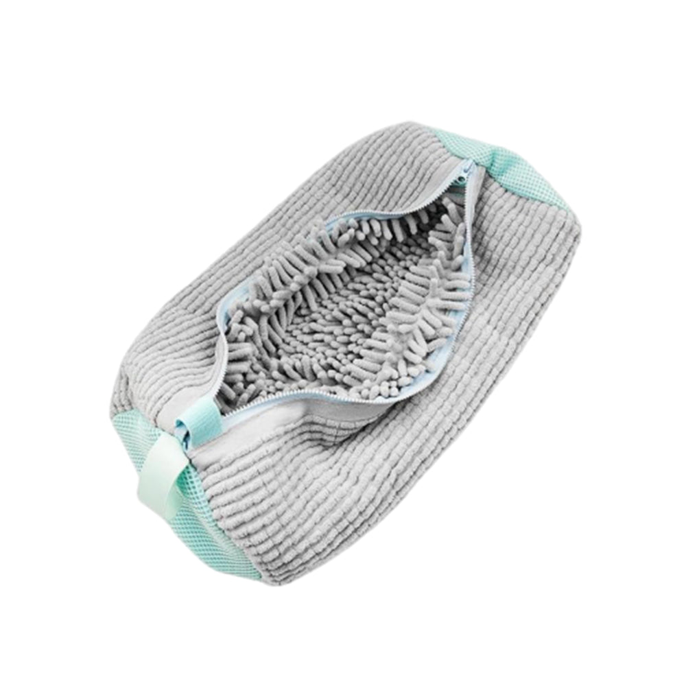 Reusable Mesh Laundry Bag with Zipper Chenille Shoe Wash Cleaning Bag Grey