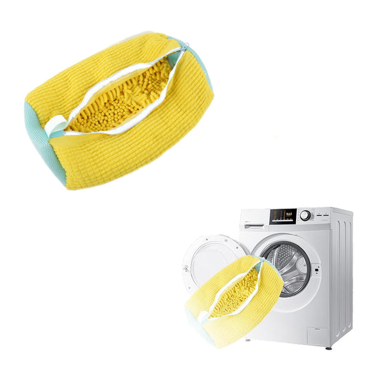 Reusable Mesh Laundry Bag with Zipper Chenille Shoe Wash Cleaning Bag Yellow