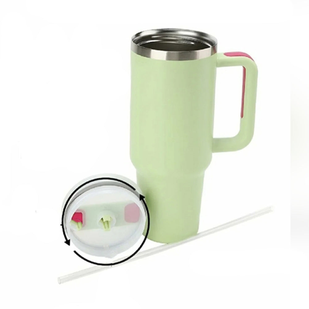 1200ML Stainless Steel Vacuum Insulated Tumbler Mug with Straw Light Green