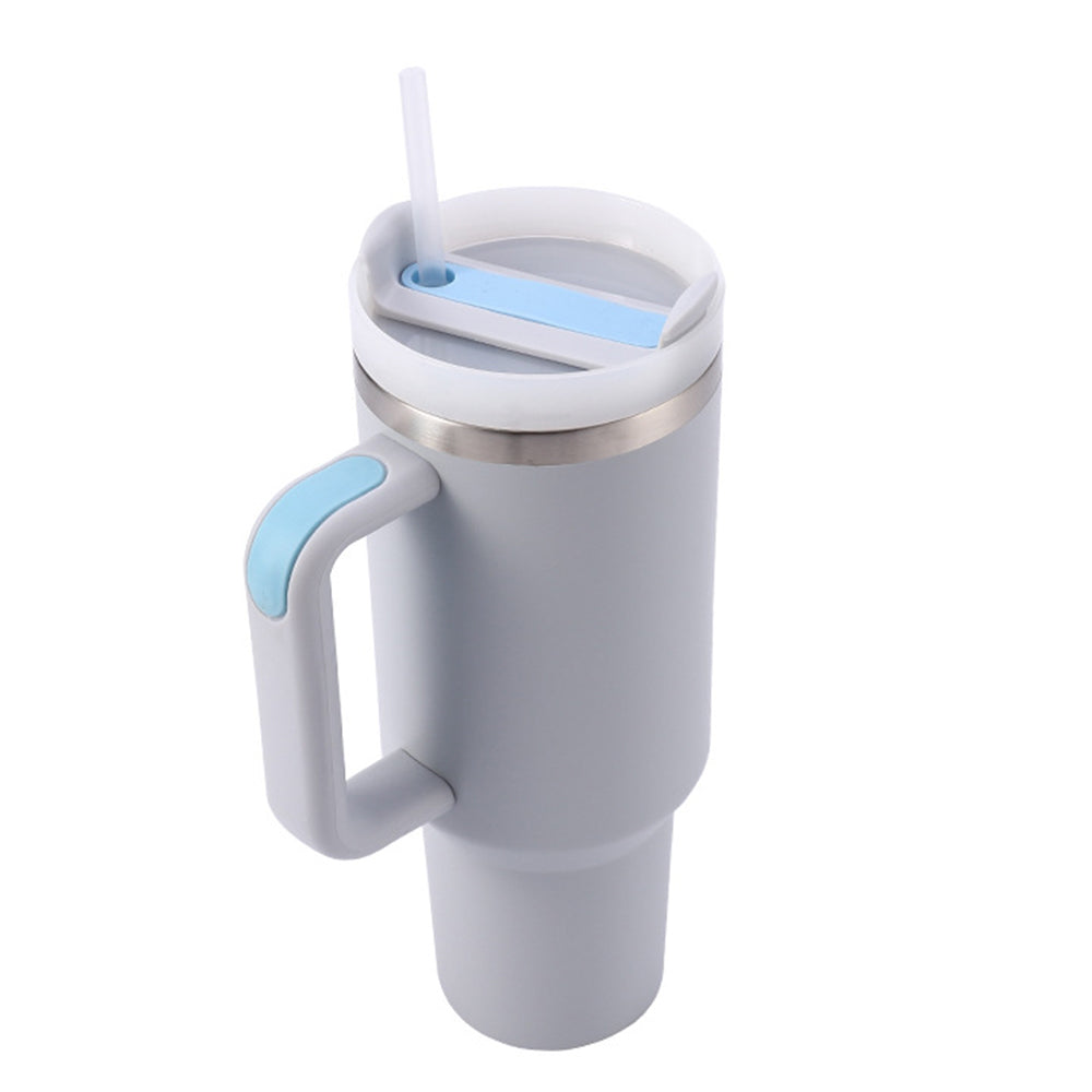 1200ML Stainless Steel Vacuum Insulated Tumbler Mug with Straw Light Grey