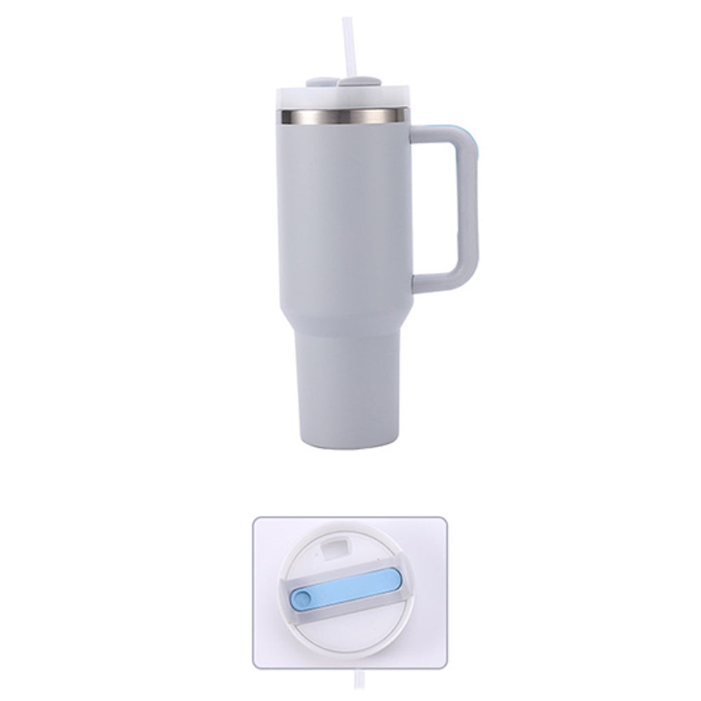 1200ML Stainless Steel Vacuum Insulated Tumbler Mug with Straw Light Grey