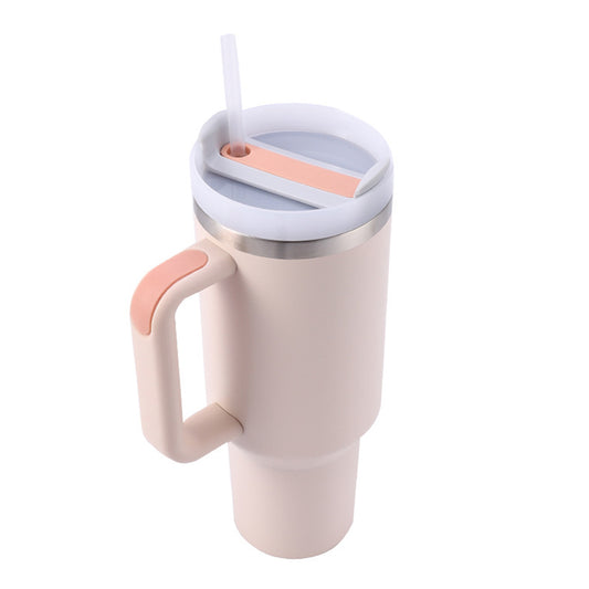 1200ML Stainless Steel Vacuum Insulated Tumbler Mug with Straw Light Pink