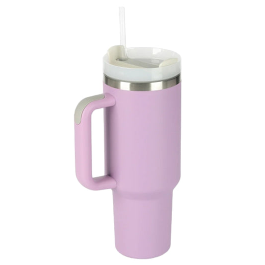 1200ML Stainless Steel Vacuum Insulated Tumbler Mug with Straw Light Purple