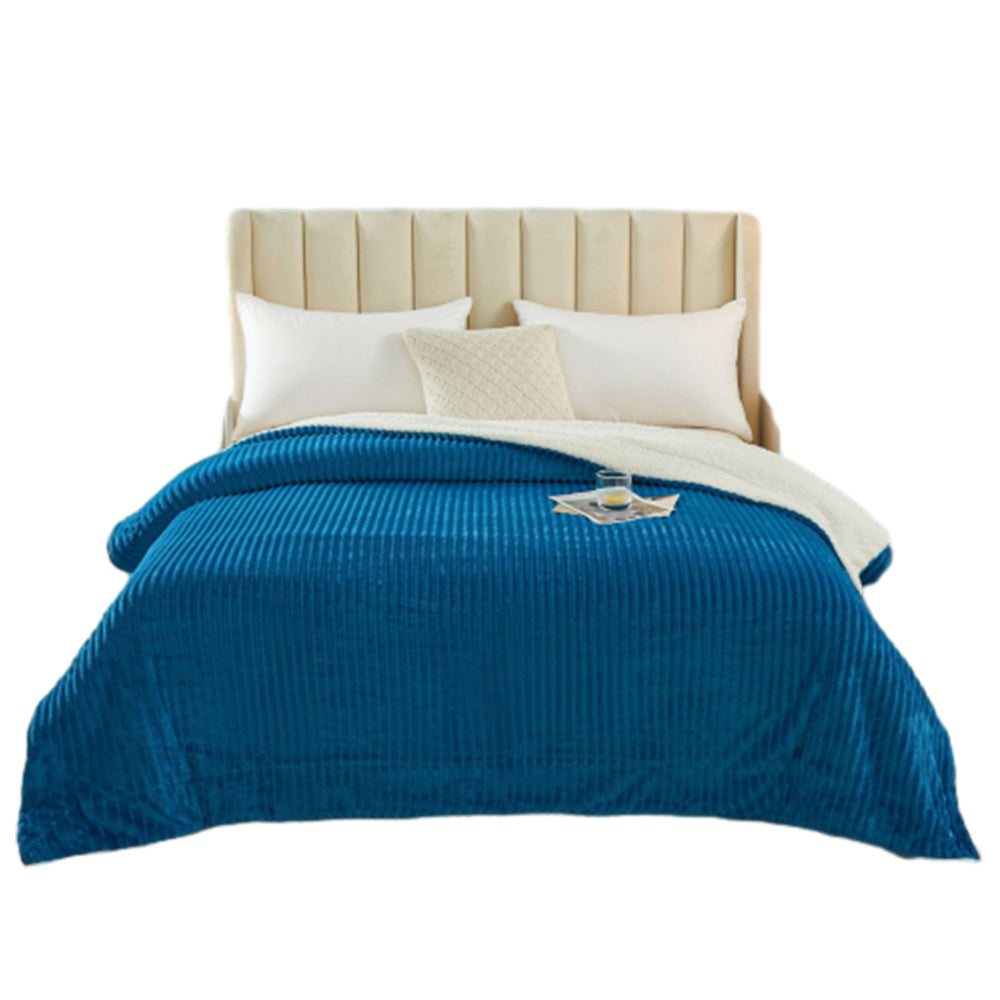 150x200cm Reversible Plush Blanket Faux Lambswool Sherpa Throw Blanket Blue