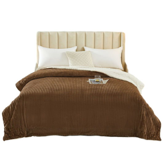 200x230cm Reversible Plush Blanket Faux Lambswool Sherpa Throw Blanket Coffee