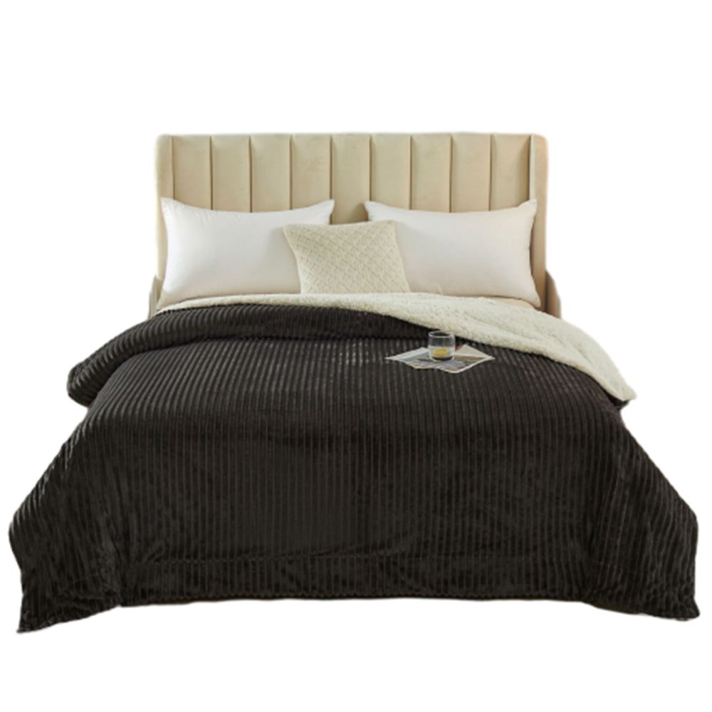 100x150cm Reversible Blanket Faux Lambswool Sherpa Throw Blanket Dark Grey