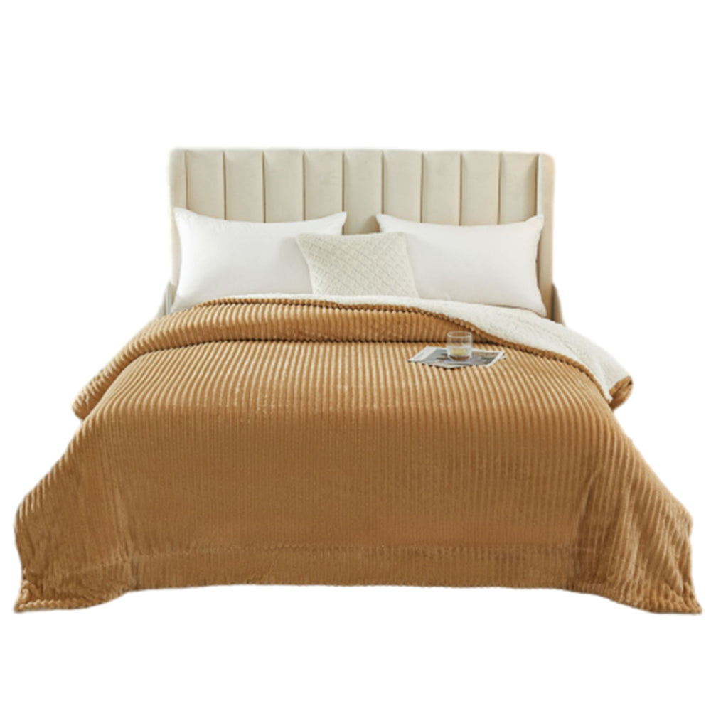 180x200cm Reversible Blanket Faux Lambswool Sherpa Throw Blanket Light Brown