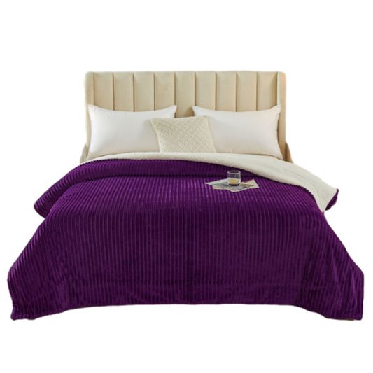 150x200cm Reversible Plush Blanket Faux Lambswool Sherpa Throw Blanket Purple