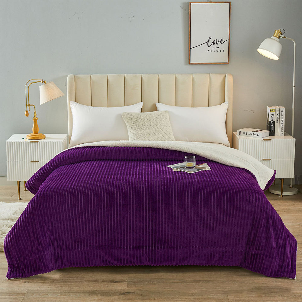 100x150cm Reversible Plush Blanket Faux Lambswool Sherpa Throw Blanket Purple