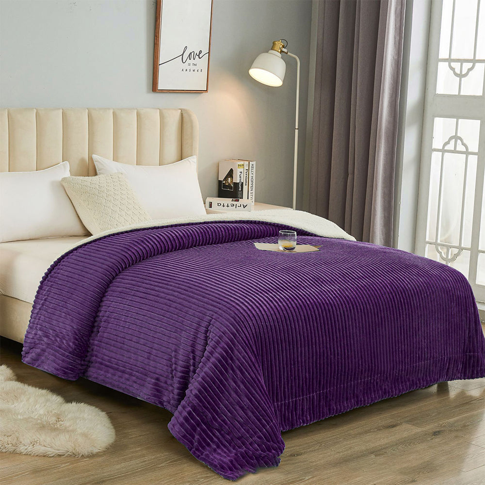 150x200cm Reversible Plush Blanket Faux Lambswool Sherpa Throw Blanket Purple