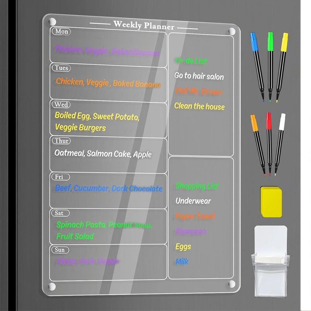 Clear Acrylic Weekly Meal Planner Magnetic Fridge Calendar Menu Board