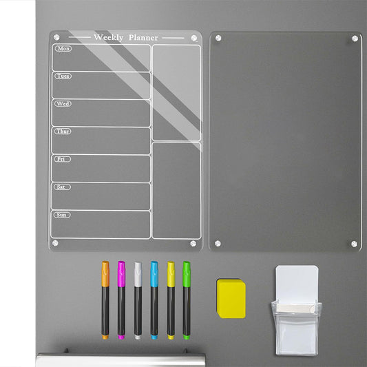 Clear Acrylic Weekly Meal Planner Magnetic Fridge Menu Board with Meaasge Board