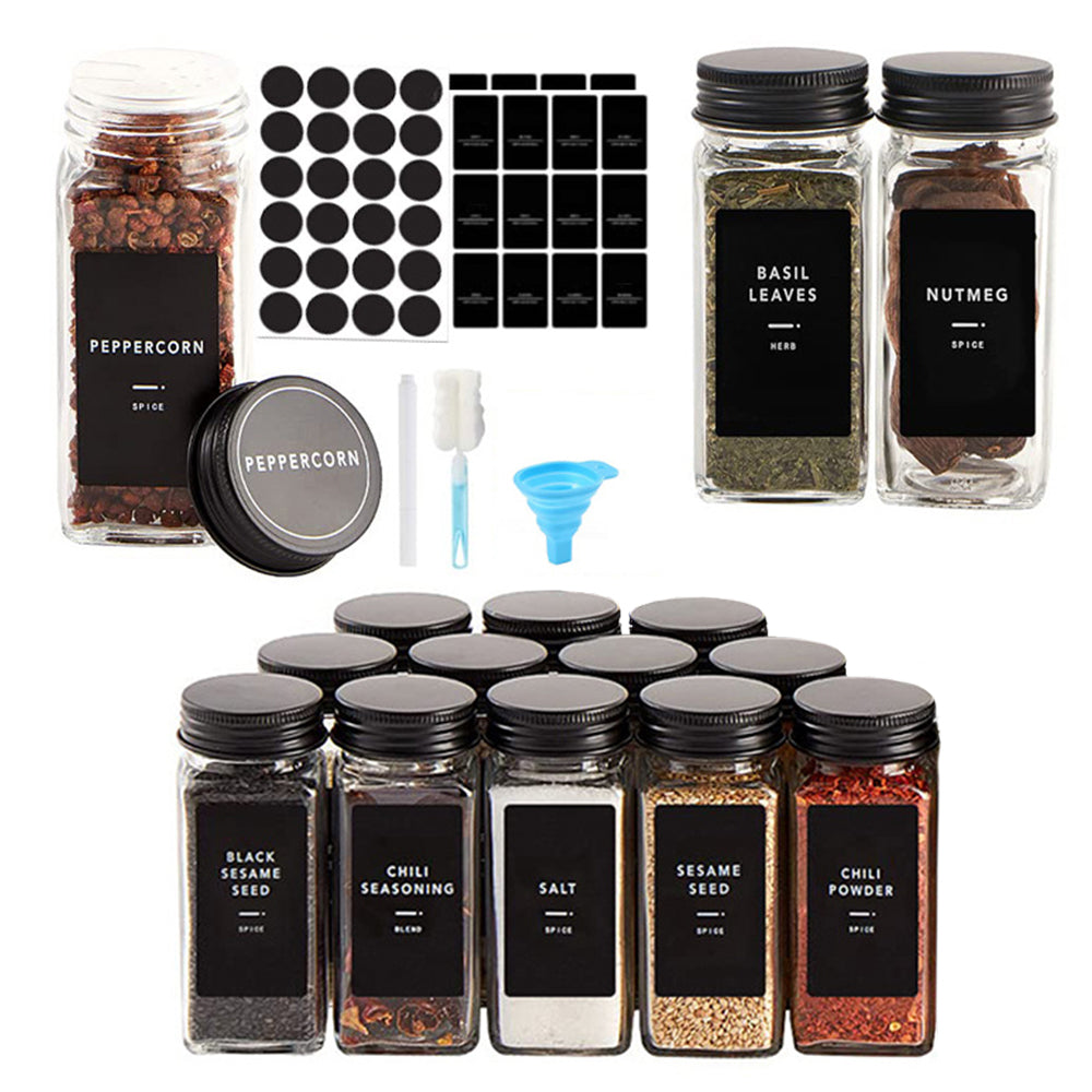 12Pcs Clear Square Glass Jar with Lid Set Spice Condiment Storage Container