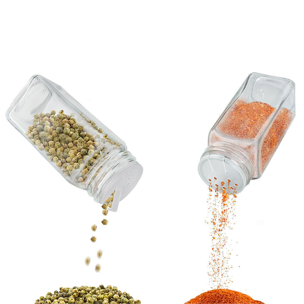 12Pcs Clear Square Glass Jar with Lid Set Spice Condiment Storage Container