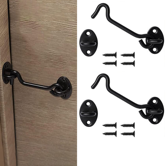 2Pcs 6inch Cabin Hook Eye Latch Shed Gate Hook Window Barn Door Latch Black