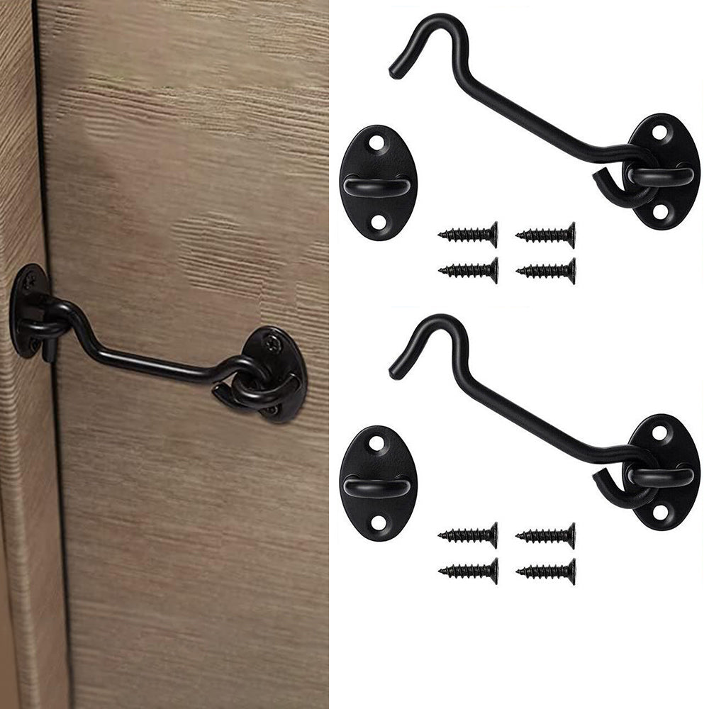 2Pcs 4inch Cabin Hook Eye Latch Shed Gate Hook Window Barn Door Latch Black