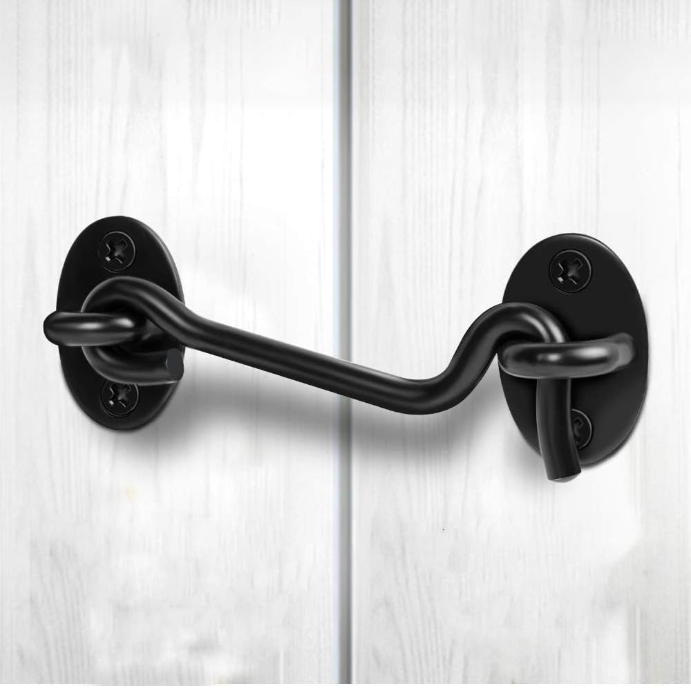 2Pcs 4inch Cabin Hook Eye Latch Shed Gate Hook Window Barn Door Latch Black