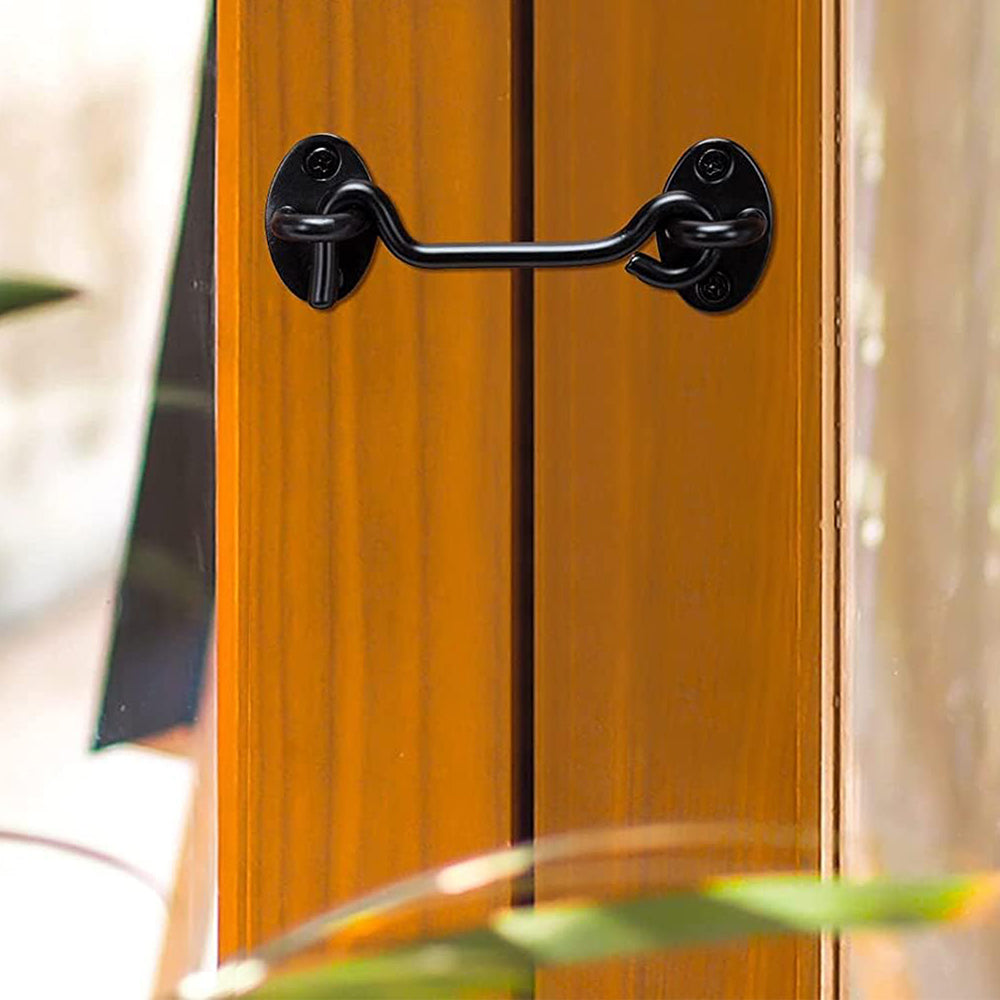 2Pcs 4inch Cabin Hook Eye Latch Shed Gate Hook Window Barn Door Latch Black
