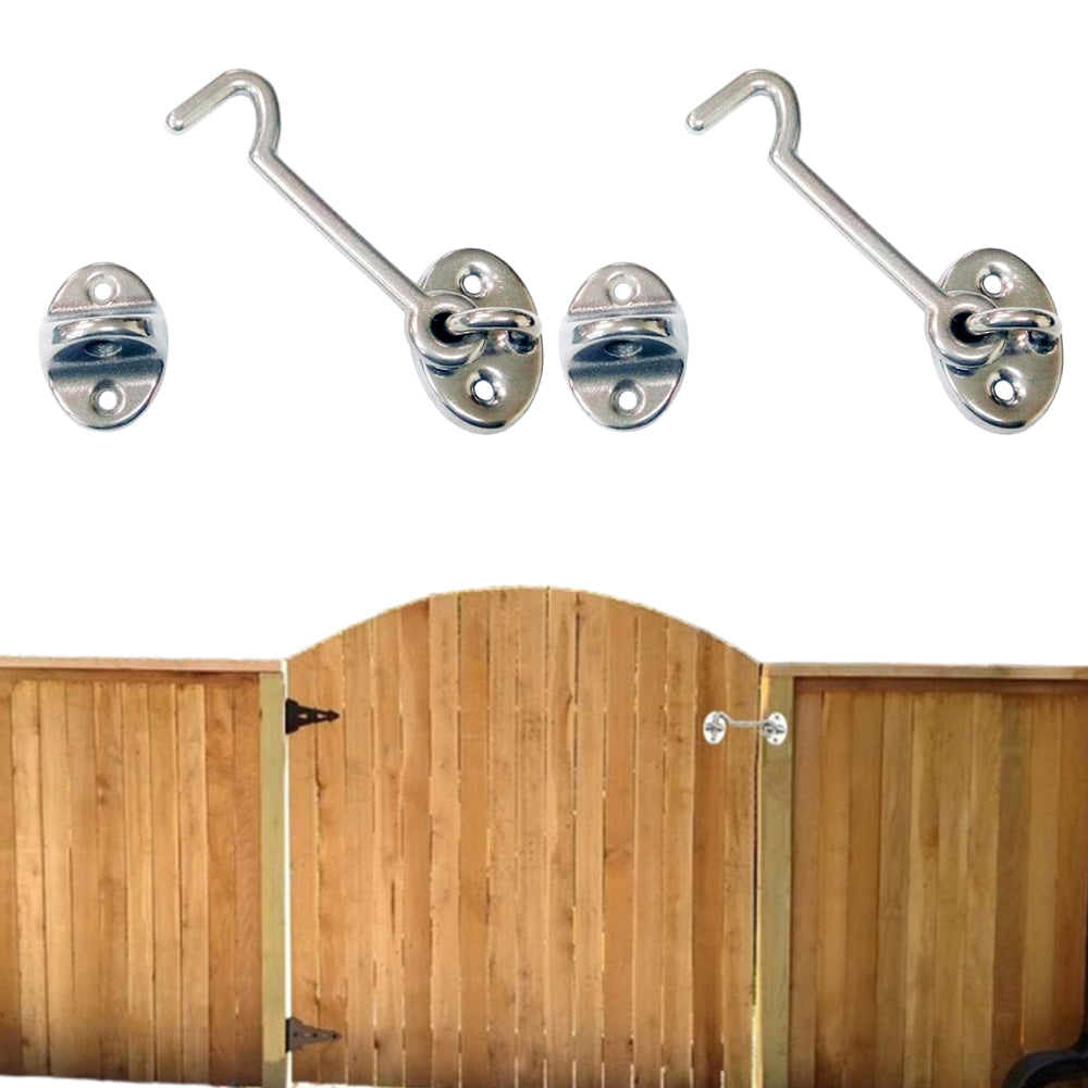 2Pcs 3inch Cabin Hook Eye Latch Shed Gate Hook Window Barn Door Latch Silver