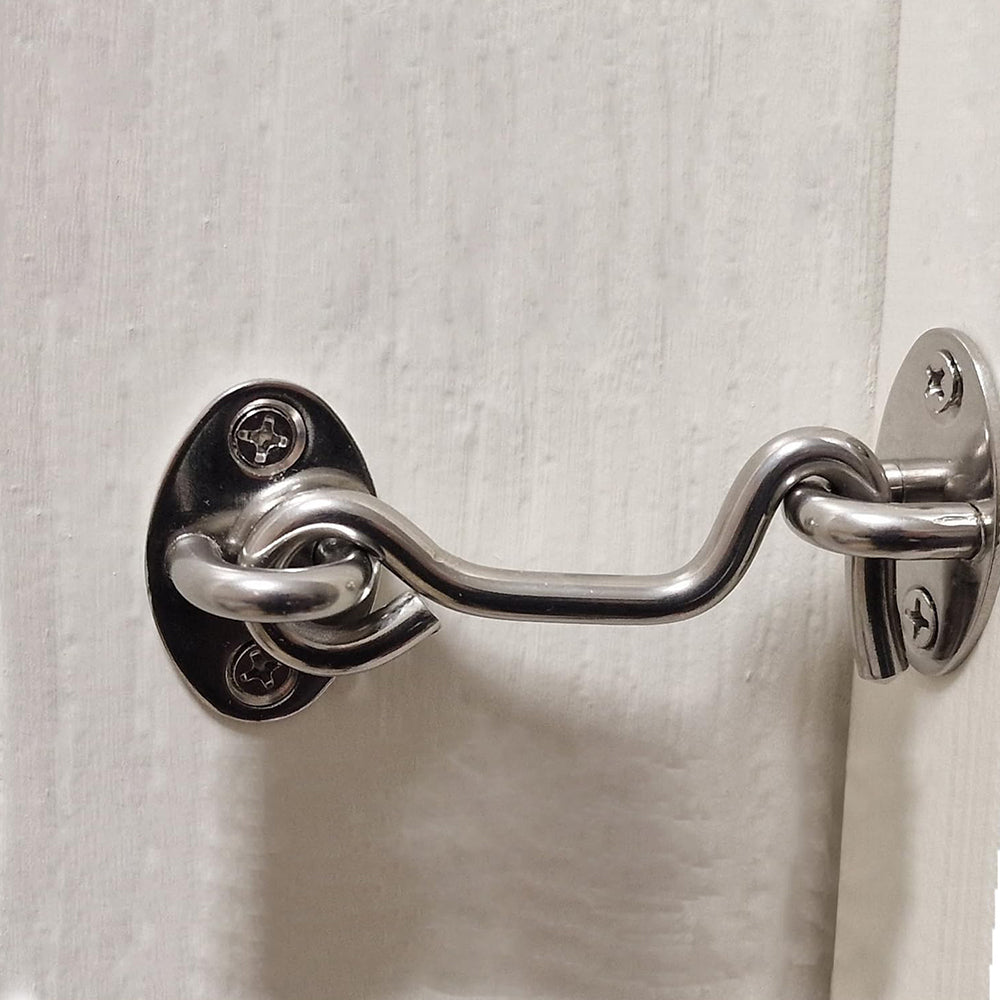 2Pcs 3inch Cabin Hook Eye Latch Shed Gate Hook Window Barn Door Latch Silver