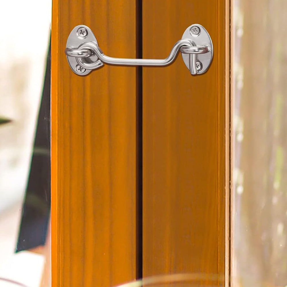 2Pcs 3inch Cabin Hook Eye Latch Shed Gate Hook Window Barn Door Latch Silver