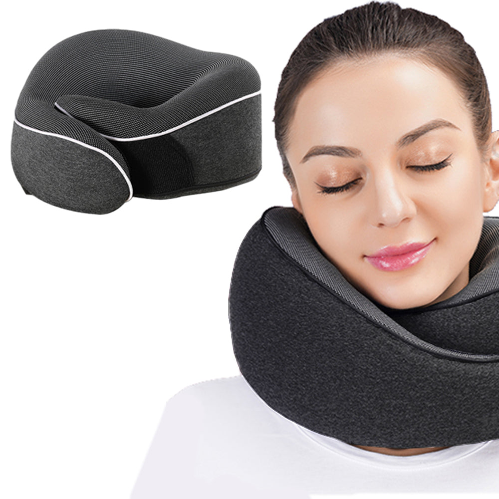 Memory Foam Soft U Shaped Neck Pillow Travel Support Headrest Dark Grey