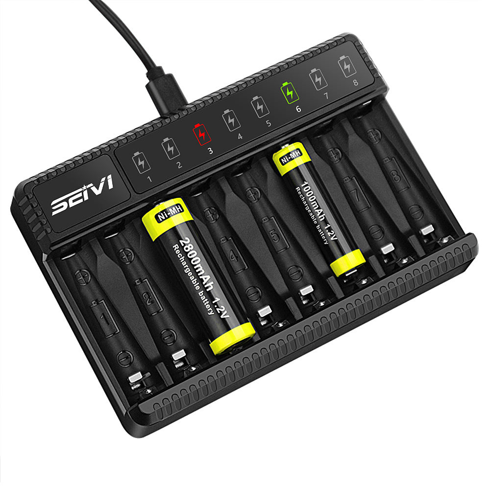 2Pcs 8 Slot Battery Charger LED Display for AA AAA NiMH Rechargeable Batteries