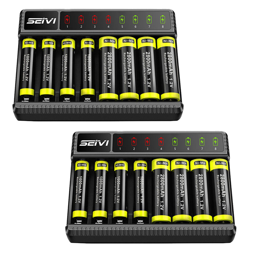 2Pcs 8 Slot Battery Charger LED Display for AA AAA NiMH Rechargeable Batteries