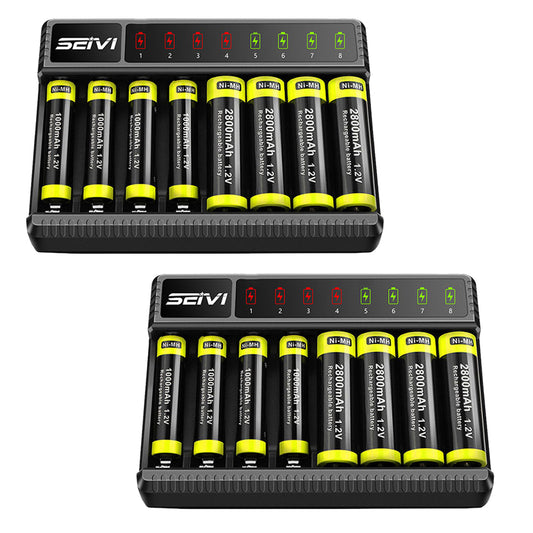 2Pcs 8 Slot Battery Charger LED Display for AA AAA NiMH Rechargeable Batteries