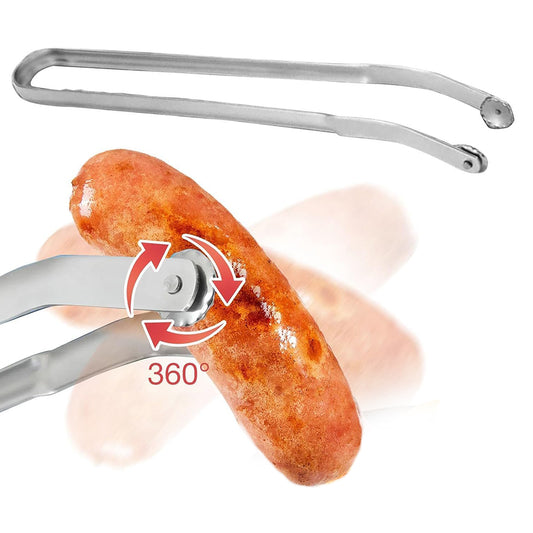 38cm BBQ Sausage Turning Tongs Long Handle Cooking Stainless Steel Kitchen Tool