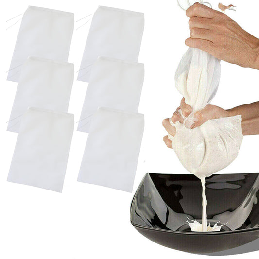6Pcs 20x30cm Straining Mesh Bags Reusable Drawstring Filter Bag Food Strainer