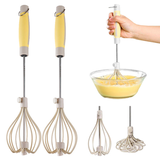 2Pcs Stainless Steel Semi-Automatic Egg Beater Hand Push Blender Whisk Mixer