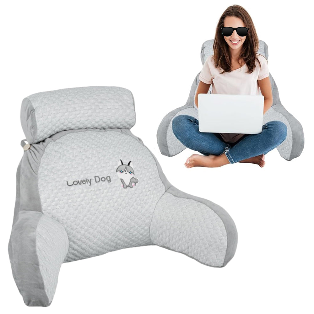 Bed Backrest Reading Pillow Neck Lumbar Support Seat Cushion with Arms Dog