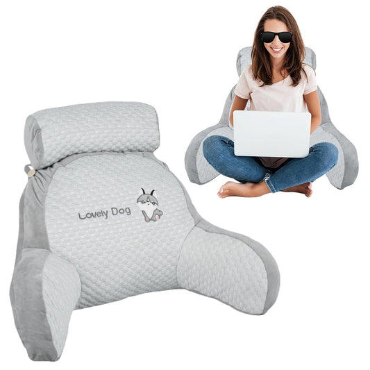 Bed Backrest Reading Pillow Neck Lumbar Support Seat Cushion with Arms Dog