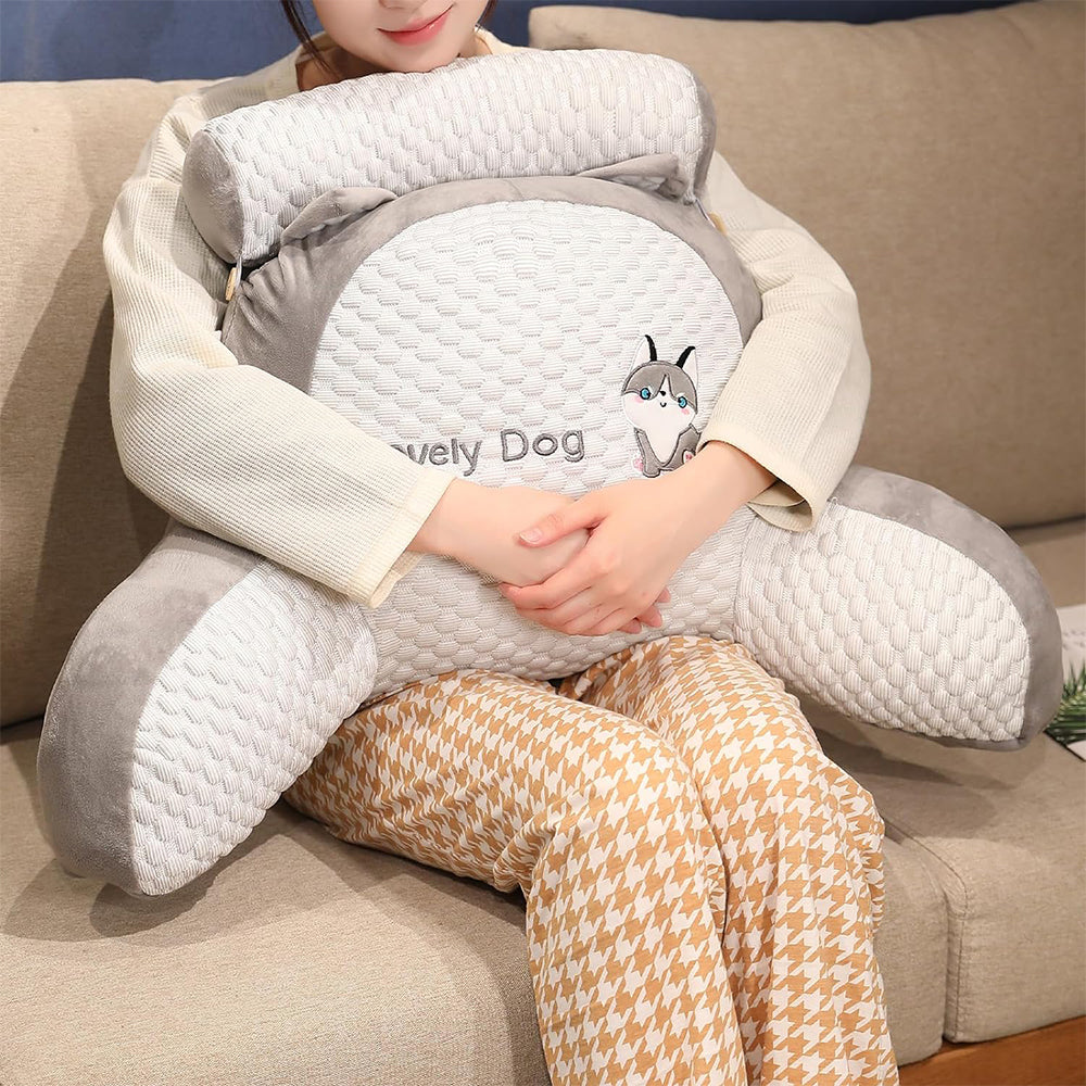 Bed Backrest Reading Pillow Neck Lumbar Support Seat Cushion with Arms Dog