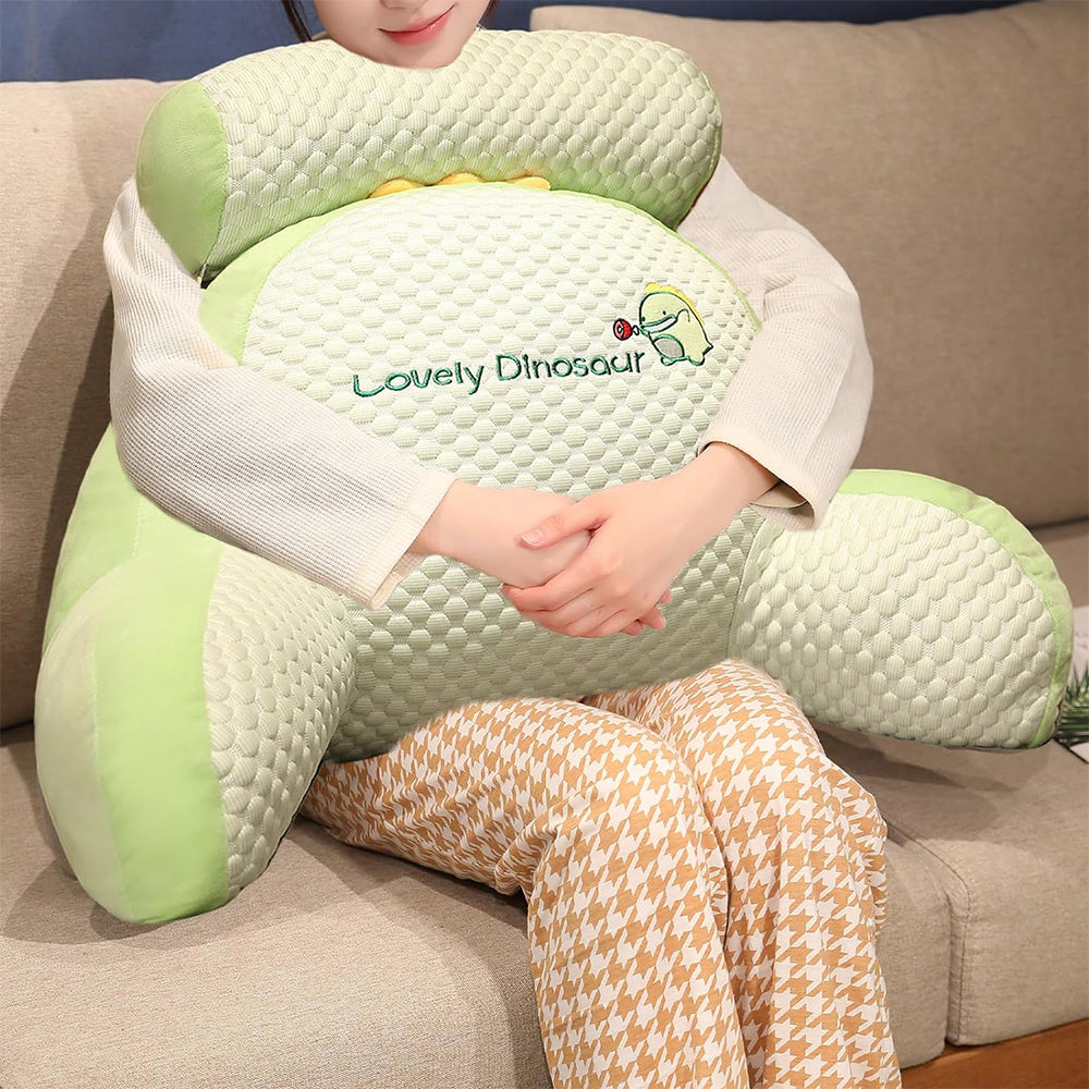 Bed Backrest Reading Pillow Neck Lumbar Support Seat Cushion with Arms Dinosaur
