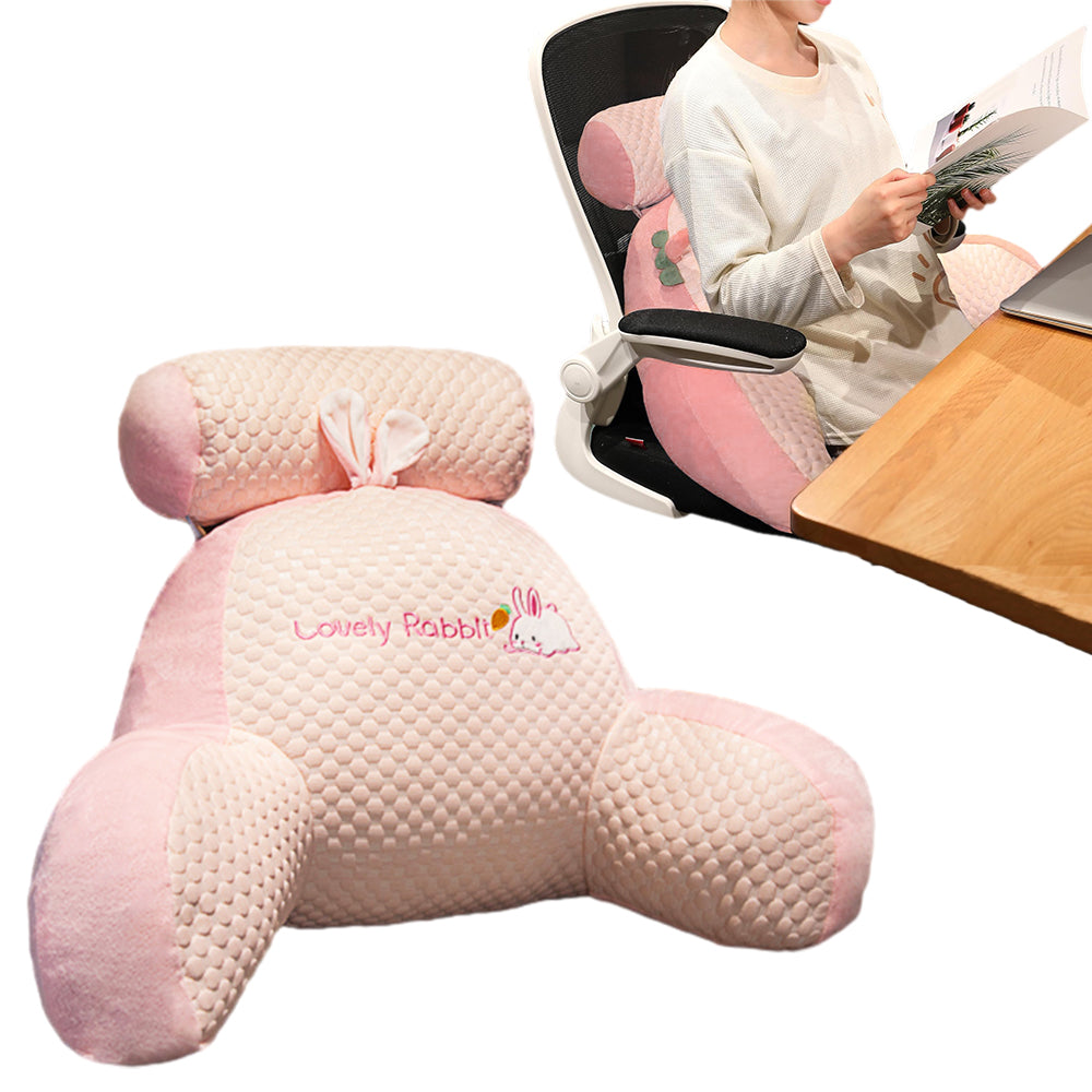 Bed Backrest Reading Pillow Neck Lumbar Support Seat Cushion with Arms Rabbit