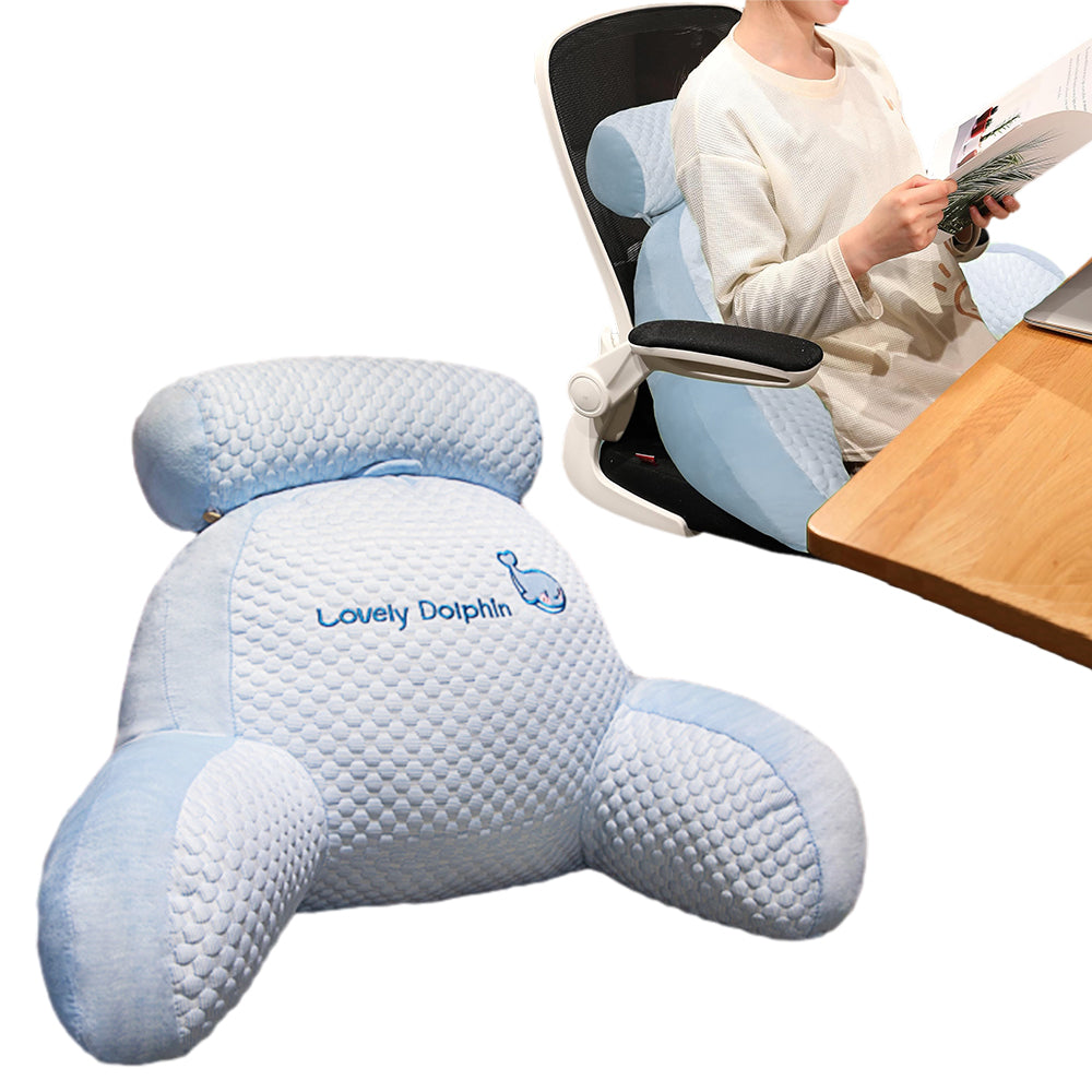 Bed Backrest Reading Pillow Neck Lumbar Support Seat Cushion with Arms Dolphin