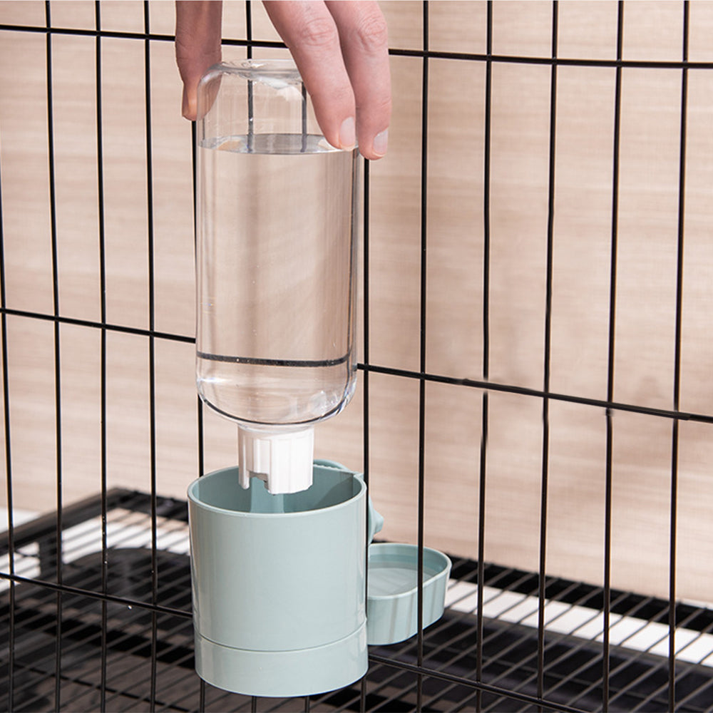 Automatic Pet Food Dispenser Cage Hanging Pet Feeder Water Food Bowl Light Blue